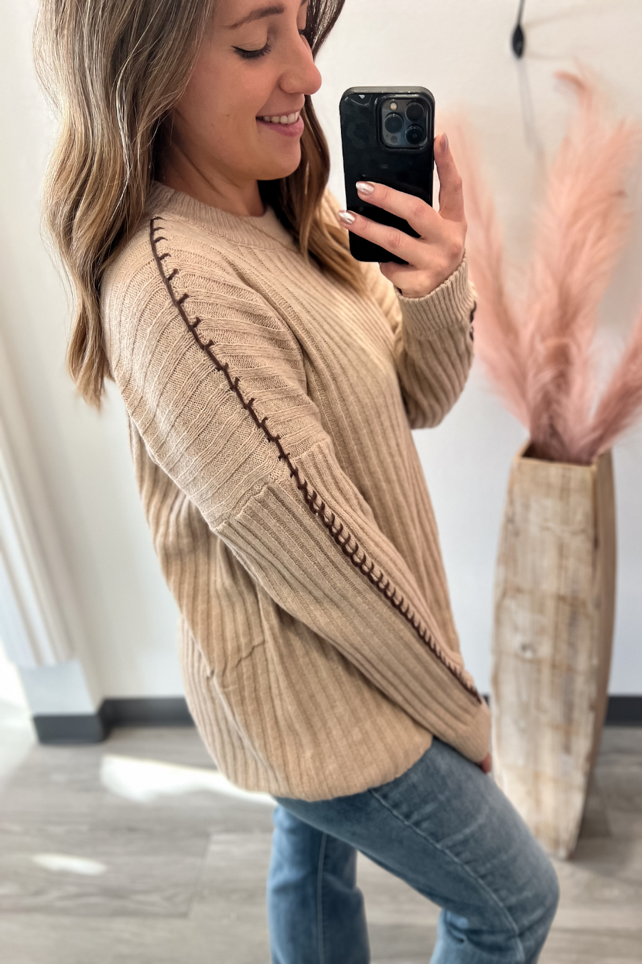 Vertical Ribbed Sweater- Sand