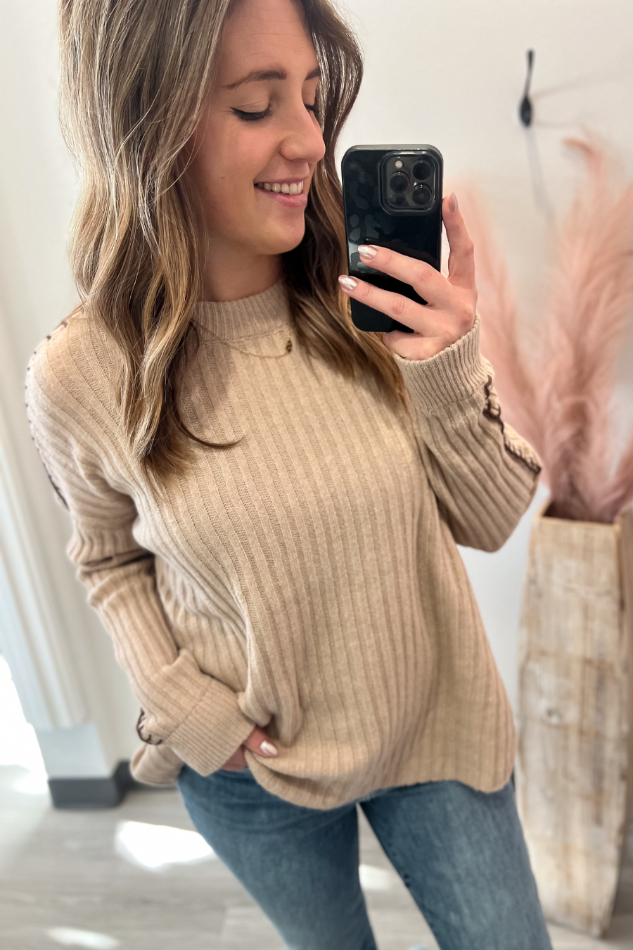 Vertical Ribbed Sweater- Sand