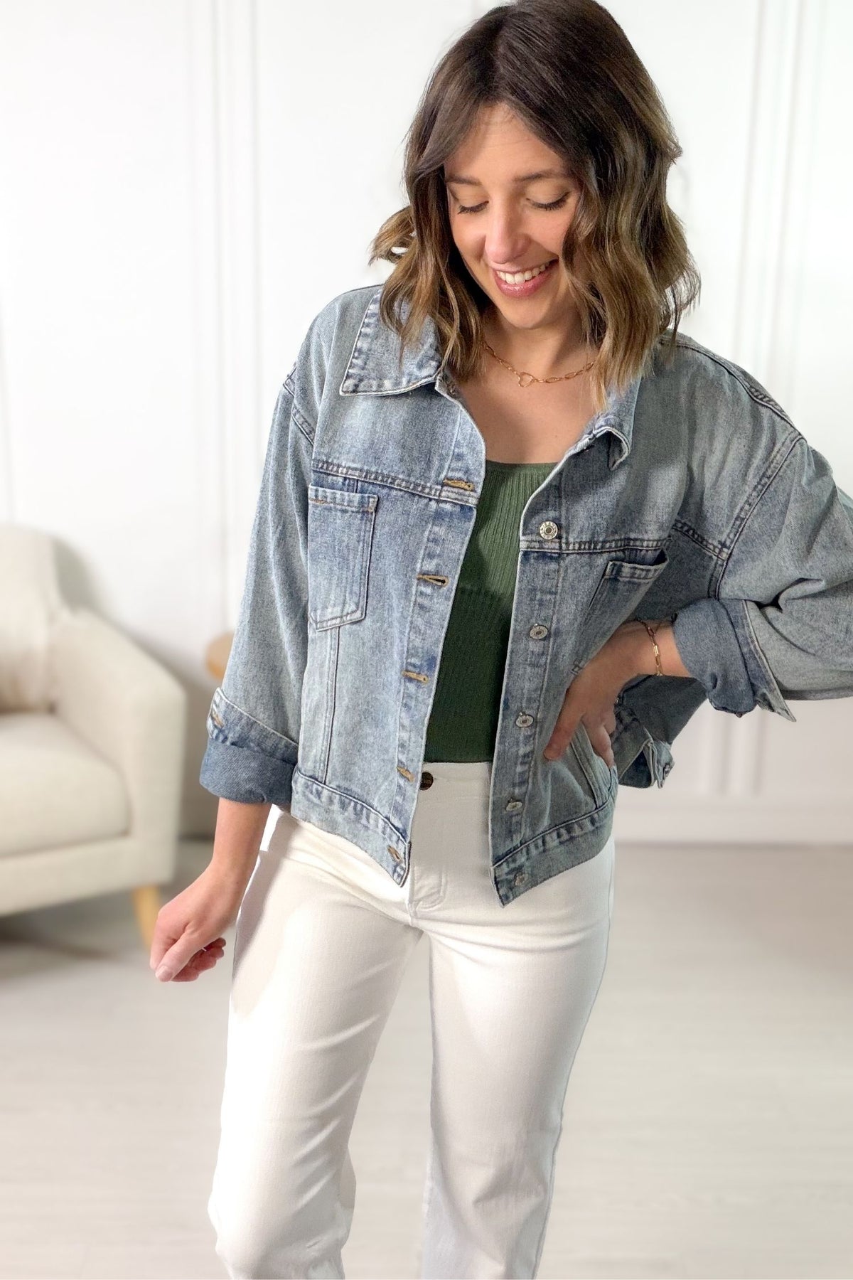 Vintage Cropped Light Wash Denim Jacket