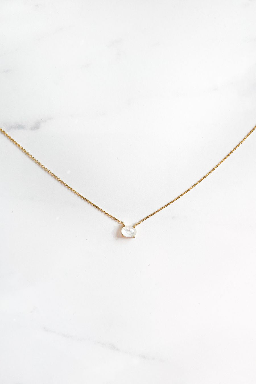 White Oval Dainty Necklace- Gold