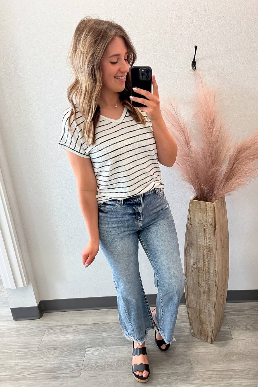 White Textured Stripe Tee