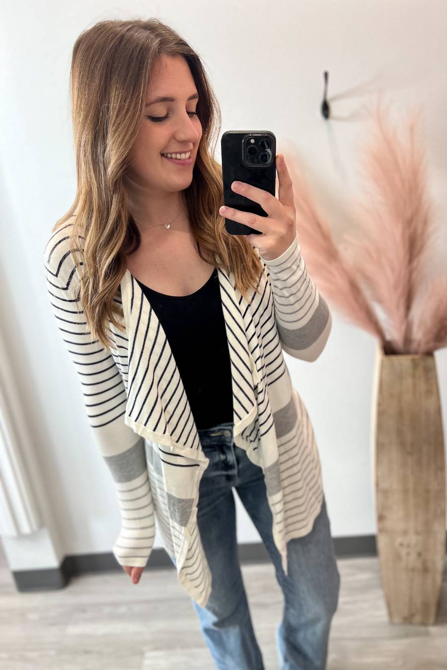 White and Black Striped Cardigan