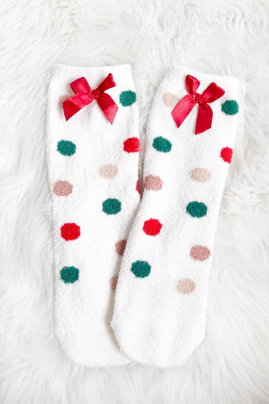 Women's Holiday Polkadot Fuzzy Socks