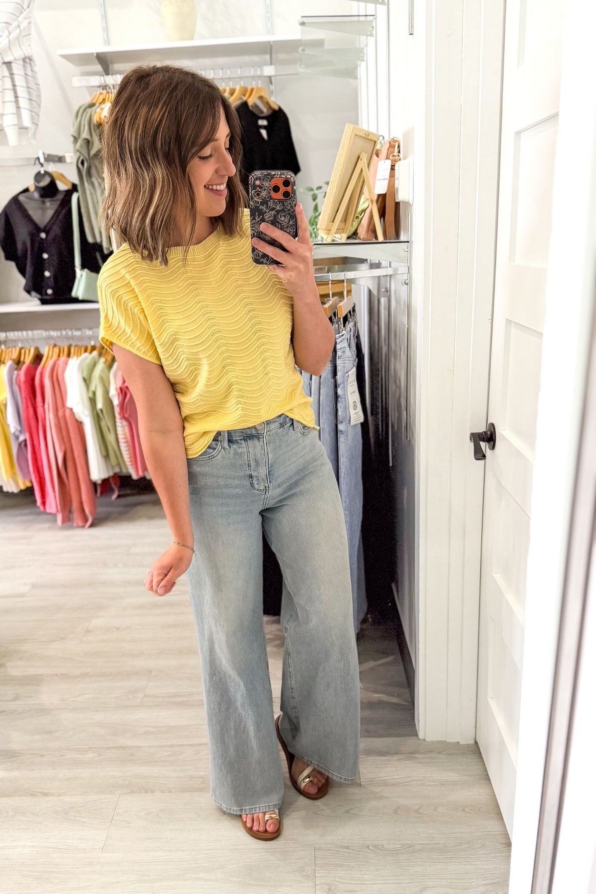 Yellow Scalloped Textured Short Sleeve