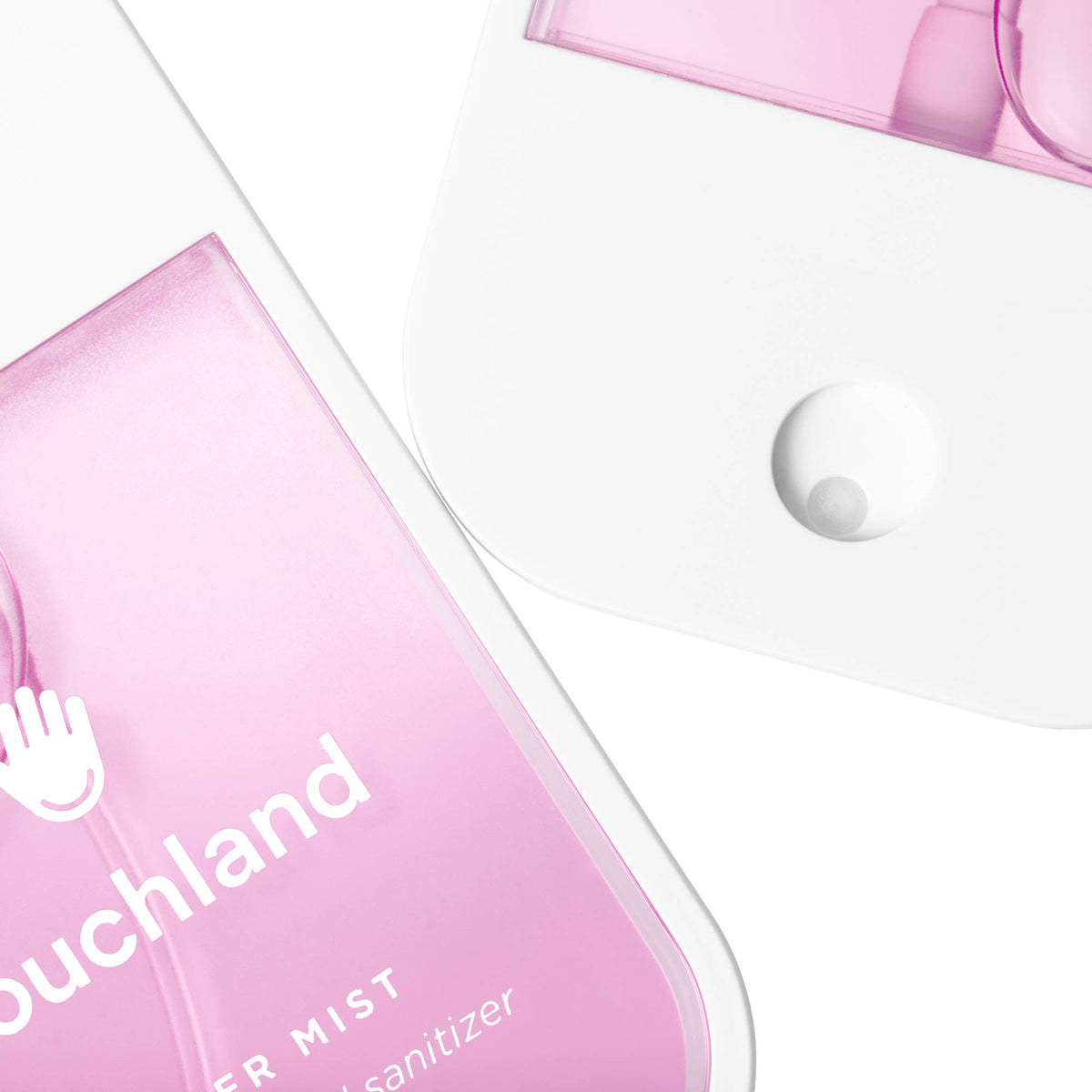 Pink and white container with 'ouchland' branding on a white background