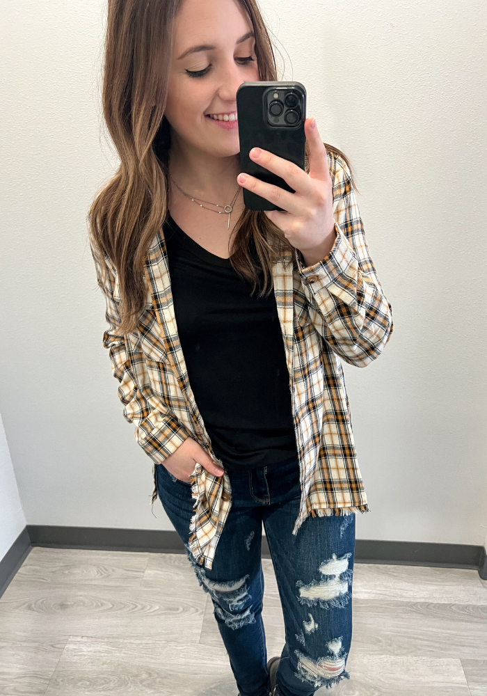 Button Down Flannel- Camel - Lot21 Boutique 