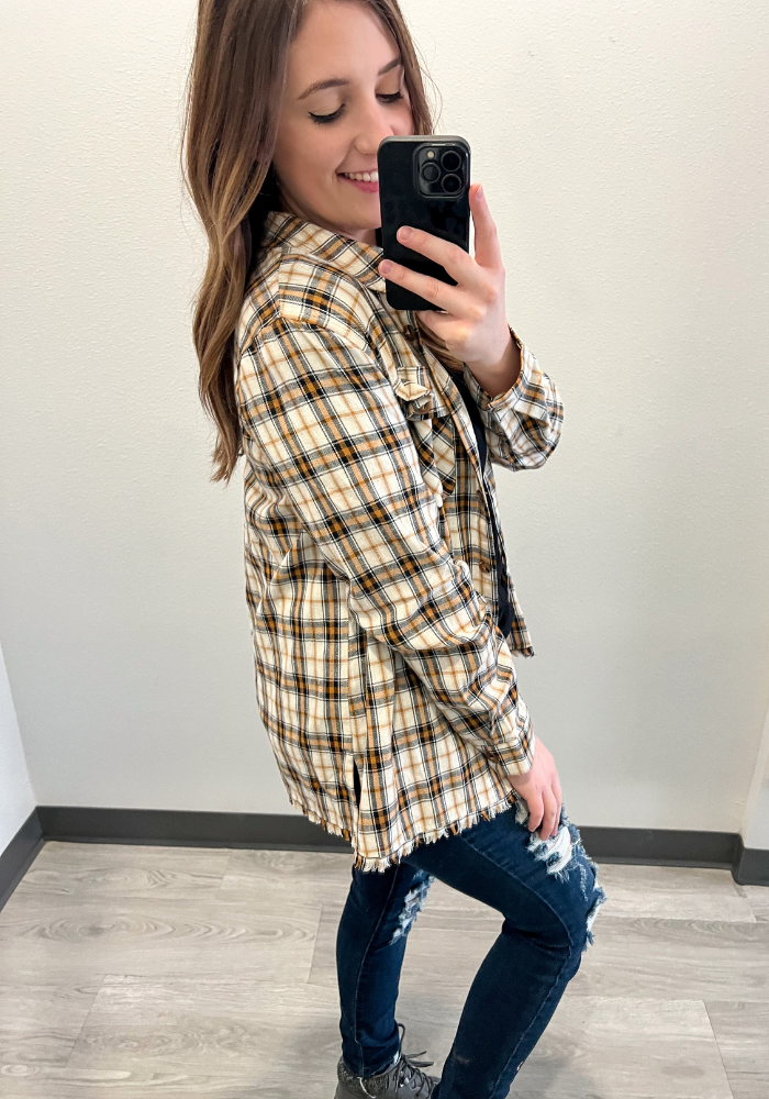 Button Down Flannel- Camel - Lot21 Boutique 