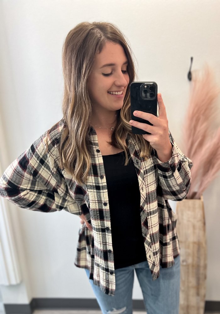Black Plaid Button Up Long Sleeve - Lot21 Boutique