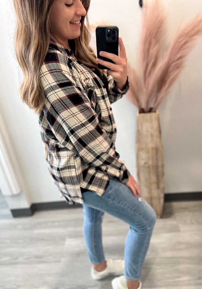 Black Plaid Button Up Long Sleeve - Lot21 Boutique