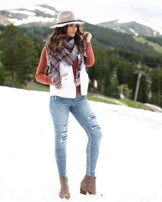 Grace & Lace Grey/Rust Plaid Triangle Scarf - Lot21 Boutique
