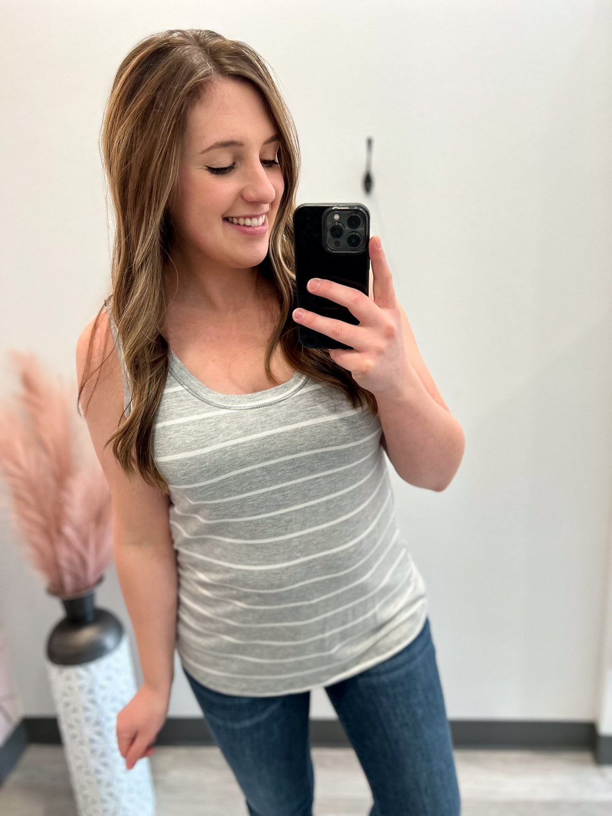 Heather Grey Striped Tank - Lot21 Boutique