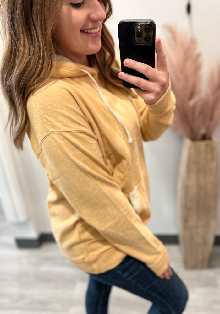 Mustard Sherpa Accent Hoodie - Lot21 Boutique