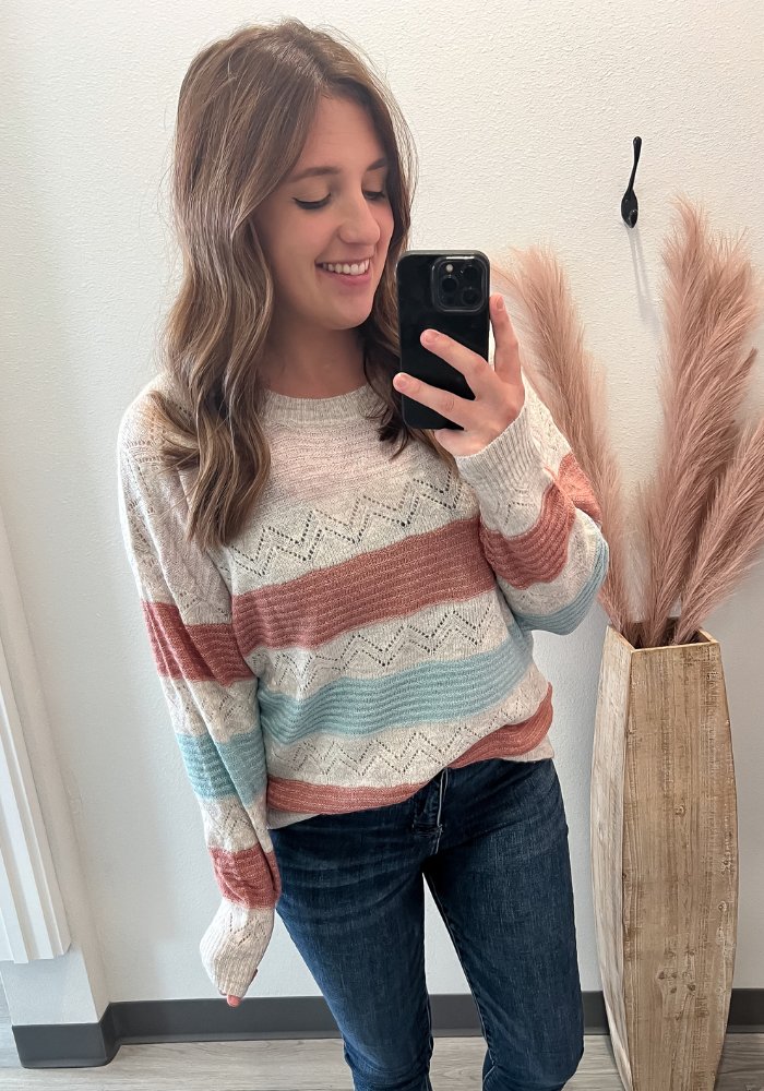Oatmeal Multi Colored Knit Sweater - Lot21 Boutique
