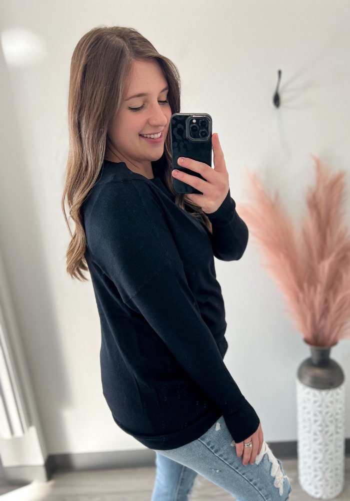 9.99 FINAL SALE Off Shoulder Sweater Midnight Blue