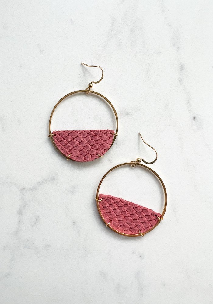 Pink Embossed Half Moon Earrings - Lot21 Boutique