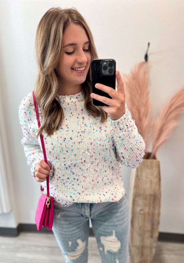 Pom Ivory and Lavender Knit Sweater - Lot21 Boutique