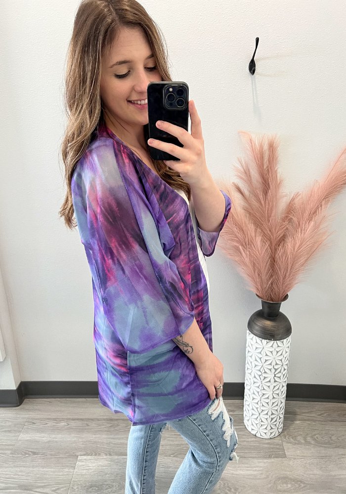 Purple Tie Dye Kimono - Lot21 Boutique