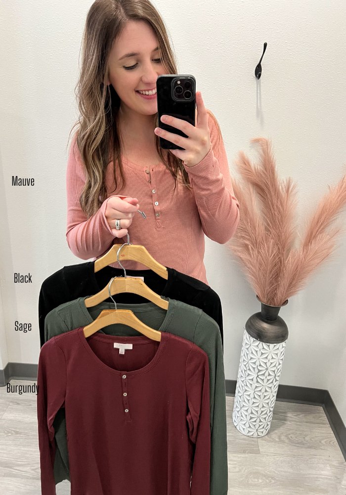 Ribbed Long Sleeve Henley - Lot21 Boutique