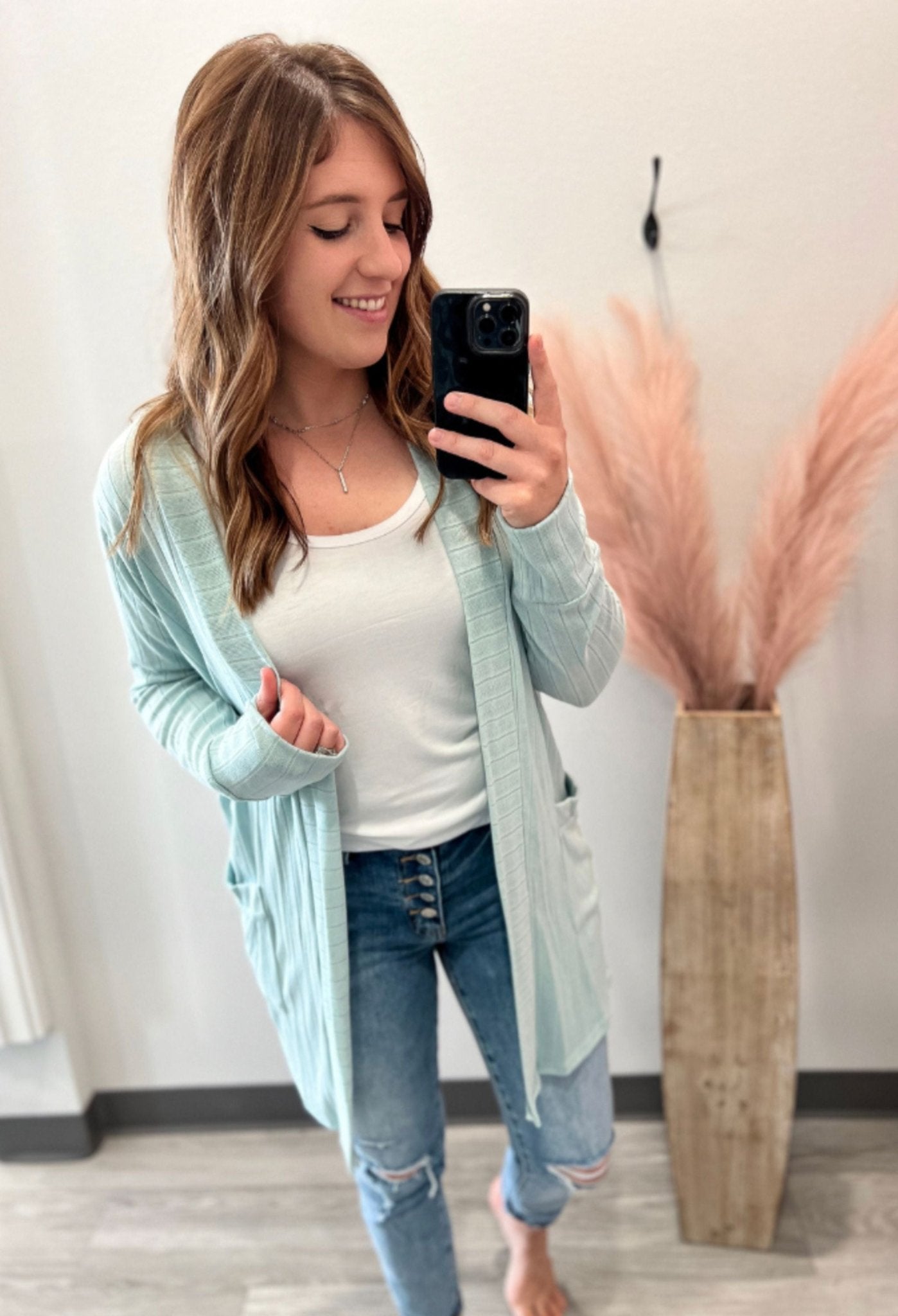 Solid Open Front Cardigan Mint